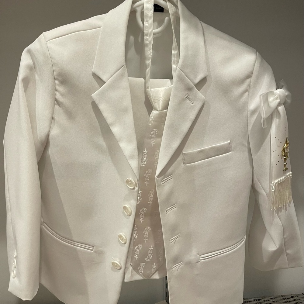 Boys First Communion Confirmation Baptism White Suit Jacket Set Size 10